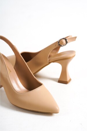 Krem Kadın Arkası Açık Sivri Burun 5 Cm Topuklu Sandalet Ayakkabı Wsb0448 - 4