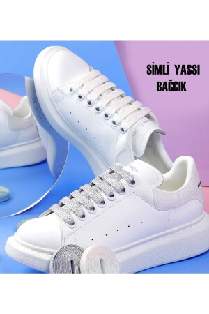 Krem Simli 120 Cm Simli Yassı Bağcık- Bot- Spor- Converse- Günlük Ayakkabı Bağcığı - 6