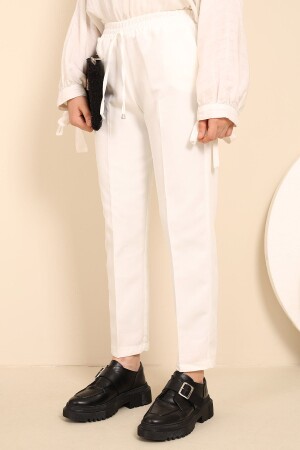 Krem Yüksek Bel Kumaş Pantolon - İmajbutik