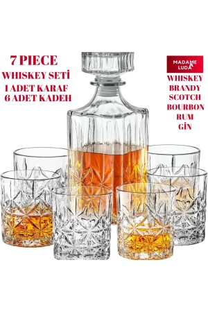 Kristal 1 Adet 730 Ml.karaf Sürahi & 6 Adet Kristal 240 Ml.kadeh Bardak 7 Parça Viski Seti Takımı. - 2