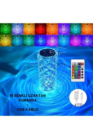 Kristal Elmas Masa Lambası Kumandalı 16 Renk Usb Şarjlı Dokunmatik Romantik Gül Işık Gece Lambası - 4