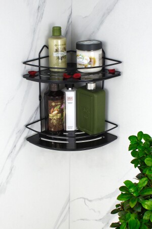 Wirtschaftlicher Edelstahl-Doppel-Shampoo-Halter in Schwarz mit selbstklebender Kristallregal-Badezimmerecke/Regal HMY-EK02S - HIMYHOME