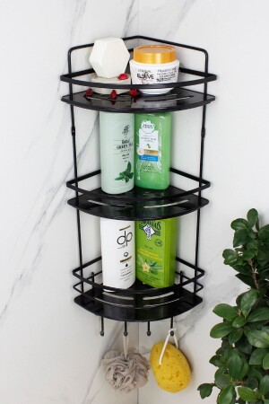 رف MNZ-Crystal رف لا يتصدأ الأسود الملامح ثلاثي الشامبو حامل الغطاء الملتصق منظمة الزاوية رف HMY-LK03S - HIMYHOME