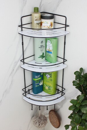 Edelstahl-schwarzer dreifacher Draht-Shampoo-Halter, selbstklebende Badezimmerecke/Regal mit Kristallregal - Himyhome