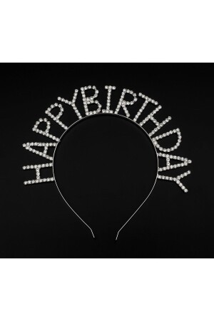 Kristal Taşlı Gümüş Renk Happy Birthday Doğum Günü Tacı - 1