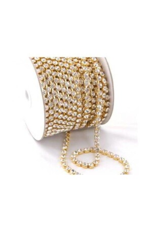 Kristal Taşlı Metal Yuvalı Şerit 3-2 mm Altın Süsleme Malzemesi - Can