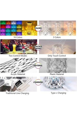Kristall-Tischlampe, RGB-Farbwechsel, Nachtlicht, 16 Farben und 4 Modi, Touch-Steuerung yk34088 - 4