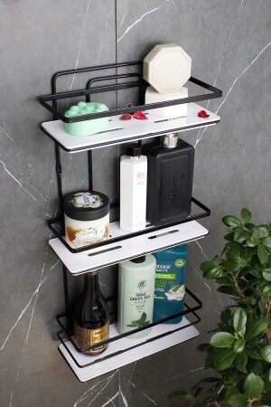 Kristallregal, Edelstahl, Dreifachregal, Badezimmer- und Kosmetik-Organizer, schwarzes Badezimmerregal, Shampoo-Halter HMY-LŞ03S - 1