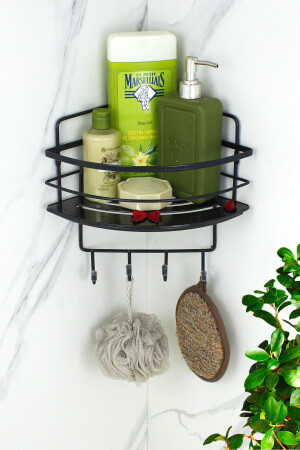 Kristallregal mit Edelstahlspitze, schwarzer Shampoo-Halter, selbstklebender Badezimmer-Organizer, Eckregal HMY-LK01S - 3