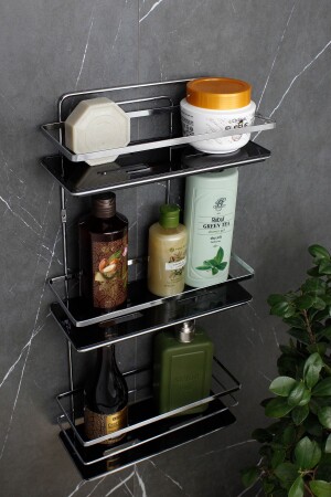 Kristallregal, verchromt, Dreifach-Blatt-Badezimmer- und Kosmetik-Organizer, selbstklebendes Badezimmerregal, Shampoo-Halter HMY-LŞ03K - 1