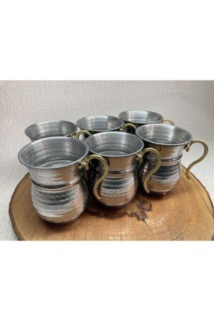 Krom Dövme Ayran Bardağı 6'lı Set -metal Otantik Bardak - Krom Maşrafa - 2