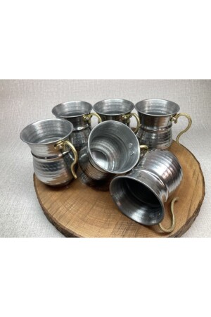 Krom Dövme Ayran Bardağı 6'lı Set -metal Otantik Bardak - Krom Maşrafa - 4