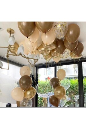 Krom Gold Kahverengi Ten Gold Konfetili Şeffaf Balon 20 Li Set - Deniz Party Store