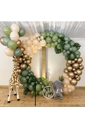 Krom Gold Pastel Kış Yeşili Okaliptus Ve Ten Rengi Balon Zinciri 100 Adet - Eğlencemarketi