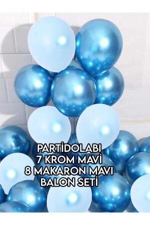 Krom Mavi Ve Makaron (PASTEL MAT) Mavi Renk 15 Li Balon - 4