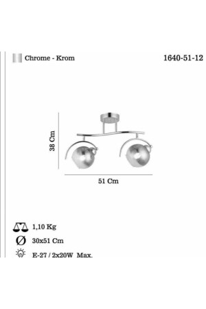 Krome 2 Lı Krom Plafonyer 2xe27 HT4009 - 3