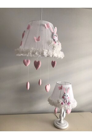 Kronleuchter für Baby- und Kinderzimmer, Hase, hellrosa, weißer Kronleuchter und Lampenschirm, Rabbitlightpinklampshadechandelier - 4