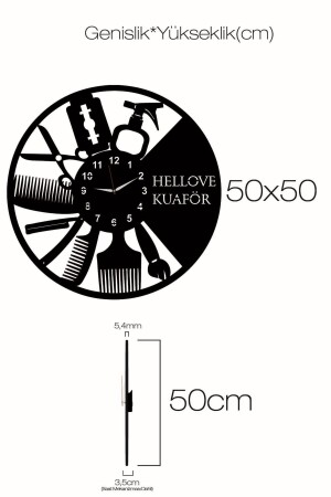 Kuaför Berber Saati Ahşap Duvar Saati Kuaför Duvar Saati 50x50 Hellove3619 - 4