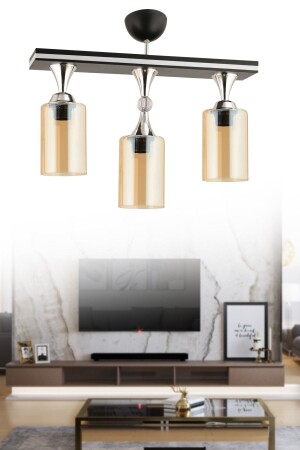 Kübra 3 Lü Camlı Caka Siyah Krom Yaldızlı Modern Lüks Avize 3021 - KUZEY AYDINLATMA