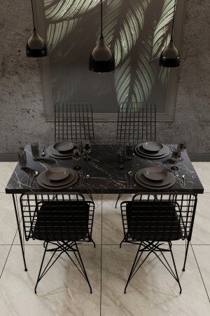Küche Esstisch Set Marmor Desencafe Tisch 4 Stück Drahtstühle 1 Stück Tisch nmsymk001 - 2