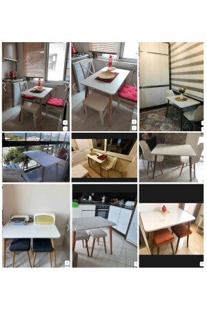 Küchen-Esstisch-Set aus Holz mit Hainbuchenbeinen, 2 Hockern, 2 Hockern, 1 Tisch-Set 60 x 90, Tisch-Set mit Hockern, TK-Weiß - 6