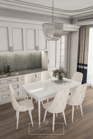 Küchen- und Wohnzimmertisch-Set der Prestige-Serie mit 6 cremefarbenen Stühlen new01 - 1