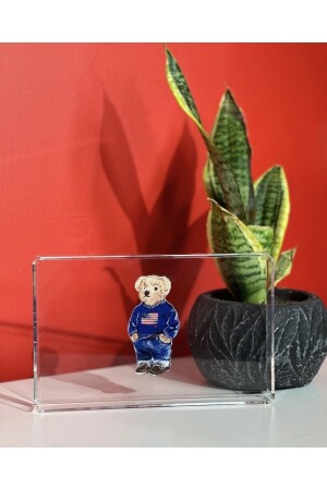 Küchendekoration, Acryl, Glimmer, transparent, Plexiglas, blau, Teddybär, Kaffee-Präsentationsdisplay, SD02928328828 - 2