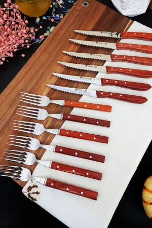 Küchenmesser-Set Gabel 12-teilig Steak Fleisch Frühstück Abendessen Messer Gabel Paduk Holzgriff er74 - 2