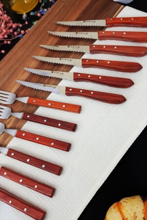 Küchenmesser-Set Gabel 12-teilig Steak Fleisch Frühstück Abendessen Messer Gabel Paduk Holzgriff er74 - 3