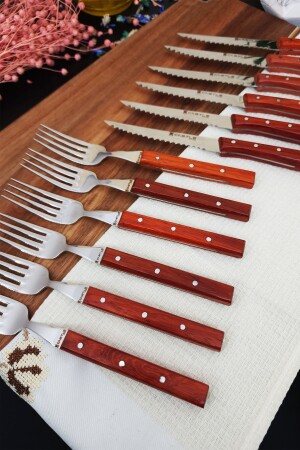 Küchenmesser-Set Gabel 12-teilig Steak Fleisch Frühstück Abendessen Messer Gabel Paduk Holzgriff er74 - 4