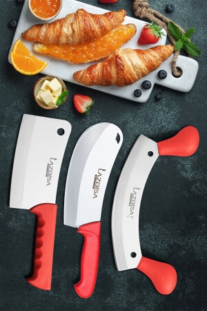 Küchenmesser-Set, Hackmesser, Hähnchen, Pizza, Zwiebeln, Pita, Fleischwolf, Zerkleinerer, Reihe, Set, 3-teilig, Mutfakk333 - 1