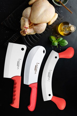 Küchenmesser-Set, Hackmesser, Hähnchen, Pizza, Zwiebeln, Pita, Fleischwolf, Zerkleinerer, Reihe, Set, 3-teilig, Mutfakk333 - 5