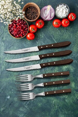 Küchenmesser-Set, Steak, Fleischgabel, Fleischmesser, Restaurant, stilvoller Wenge-Holzgriff, 6er-Set, kitchen308 - 1