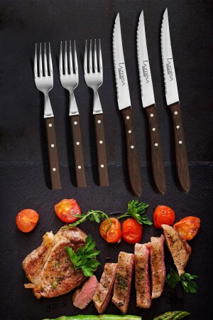 Küchenmesser-Set, Steak, Fleischgabel, Fleischmesser, Restaurant, stilvoller Wenge-Holzgriff, 6er-Set, kitchen308 - 4