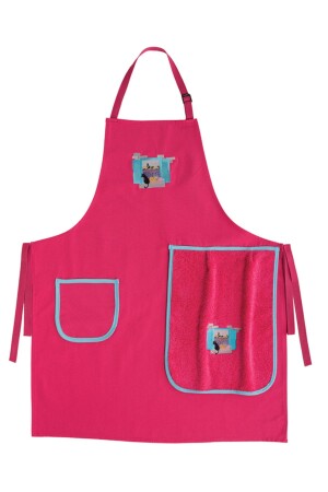 Küchenschürze mit Geschirrtuch, blaue Fensterkatze, bestickt, Fuchsia 543875003 - 2