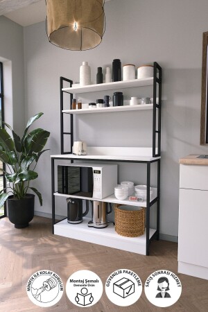 Küchenständer mit Sockel, 5 Regale, Kaffeeecke, Küchenregal, Küchenständer, Weiß, Bfg-Mtfk-Stand-5Shelf-Base - 3