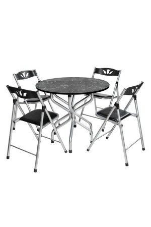 Küchentisch-Stuhl-Set, Garten-Esstisch-Set, rund, Schwarz 1052 - 1