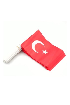 Küçük Boy 10 Adet Çubuklu Kağıt Türk Bayrağı Çıtalı Sopalı Saplı Ay Yıldız Baskılı Bayrak 25x20 Cm - 2