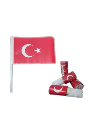 Küçük Boy 10 Adet Çubuklu Kağıt Türk Bayrağı Çıtalı Sopalı Saplı Ay Yıldız Baskılı Bayrak 25x20 Cm - 3