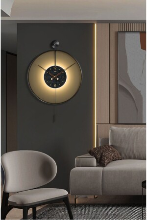 Küçük Boy- Pilli Led - Siyah Çember Siyah Cam - Modern Dekoratif Metal Ledli Duvar Saati - Metaquartz Aksesuar