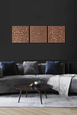 Kufi Ayetel Kürsi Felak Ve Nas 3'lü Metal Islami Duvar Tablosu Seti - Dini Tablolar - Bakır - Wam084 - Wall Art İstanbul