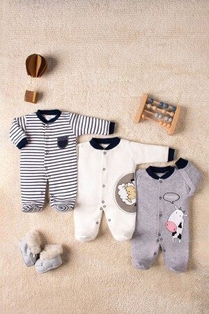 Kuh-Lamm-weißes 3-teiliges Baby-Strampler-Set - 2