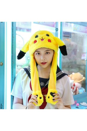 Kulakları Hareket Eden Led Işıklı Pokemon Go Pikachu Kulaklı Şapka & Peluş Oyuncak Tiktok Şapka 50cm - 3