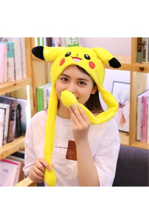 Kulakları Hareket Eden Led Işıklı Pokemon Go Pikachu Kulaklı Şapka & Peluş Oyuncak Tiktok Şapka 50cm - 4