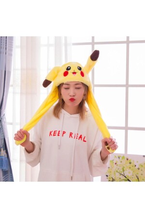 Kulakları Hareket Eden Led Işıklı Pokemon Go Pikachu Kulaklı Şapka & Peluş Oyuncak Tiktok Şapka 50cm - 5