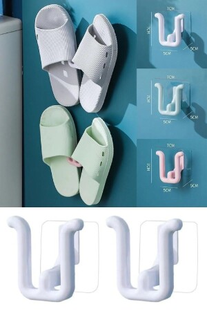 Kum Önleyici 2 Adet Yapışkanlı Yazlık Kapı Banyo Terlik Asma Ayakkabı Askısı Tutucu Kurutma Rafı - 2