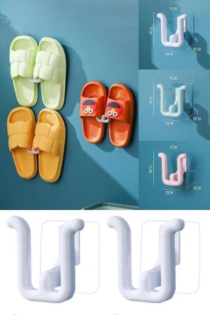 Kum Önleyici 2 Adet Yapışkanlı Yazlık Kapı Banyo Terlik Asma Ayakkabı Askısı Tutucu Kurutma Rafı - 3