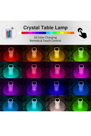 Kumandalı 16 Renkli Dokunmatik Kristal Led Masa Lambası Şarjlı Rgb Atmosfer Işığı kristallamba - 5