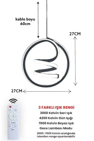 Kumandalı 3 Renk Modern Sarkıt Led Avize Siyah Kasa - 3