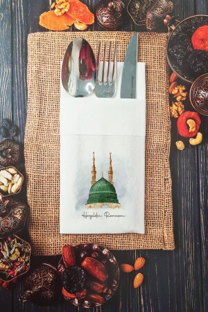 Kumaş Dokulu Hoşgeldin Ramazan Yazılı Cepli Peçete 6 Adet - 1